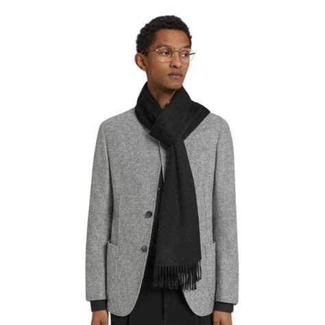 zegna echarpe - ZEGNA Écharpe en laine à franges fines et logo .